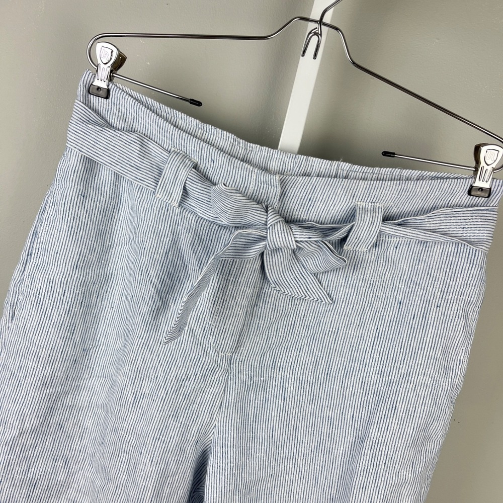 Chico's Linen Crop Pants Size 1.5 Womens 10R Blue White Stripe Wide Leg Coastal